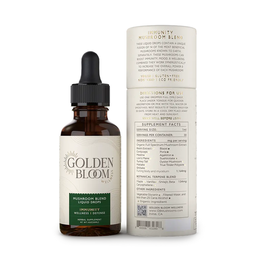 Golden Bloom Wellness - Immunity Fusion Mushroom Blend Tincture - 30mL - 30 Servings image 1