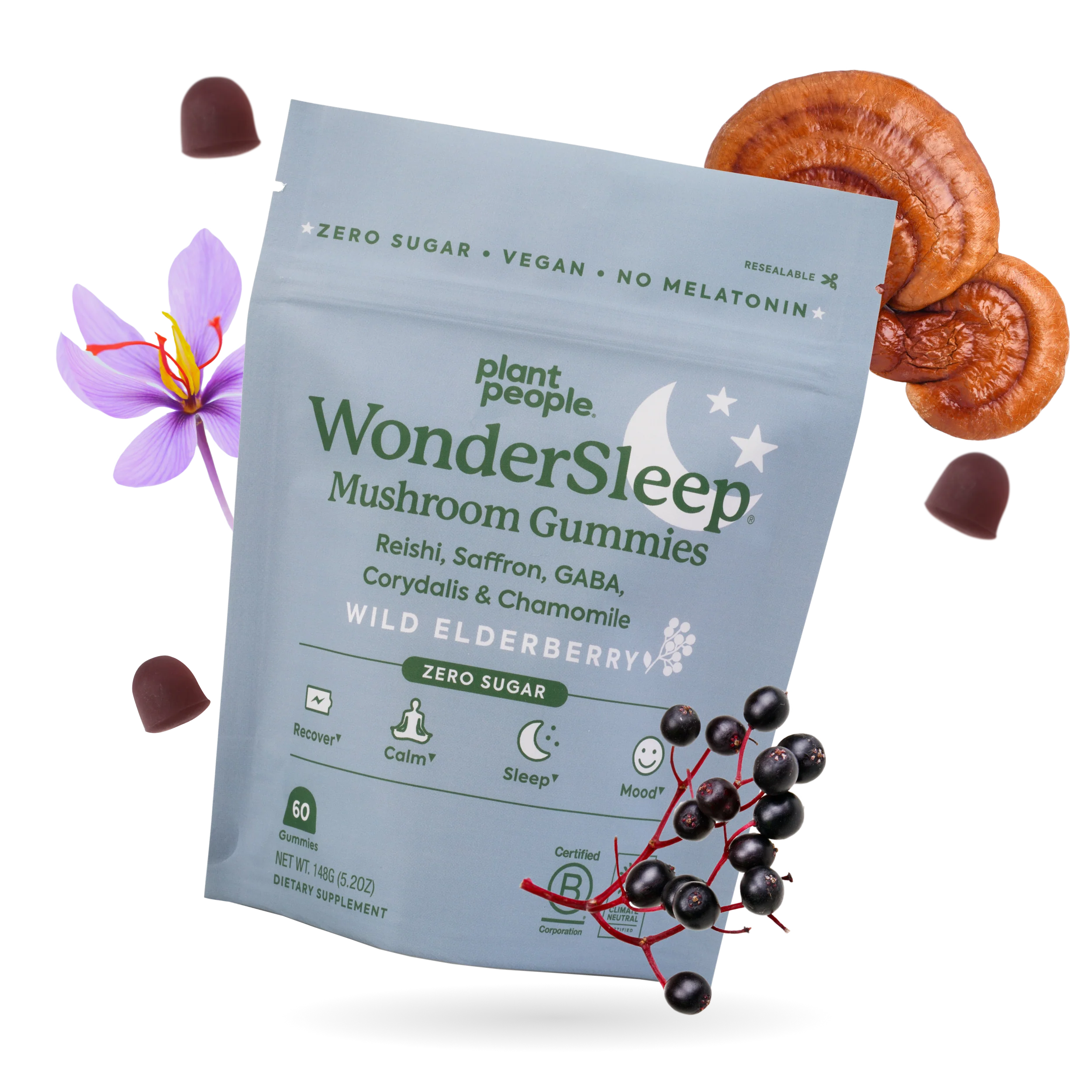 Plant People - WonderSleep Mushroom Gummies - Wild Elderberry - 60ct - 510mg per Serving - 30 Servings image 0