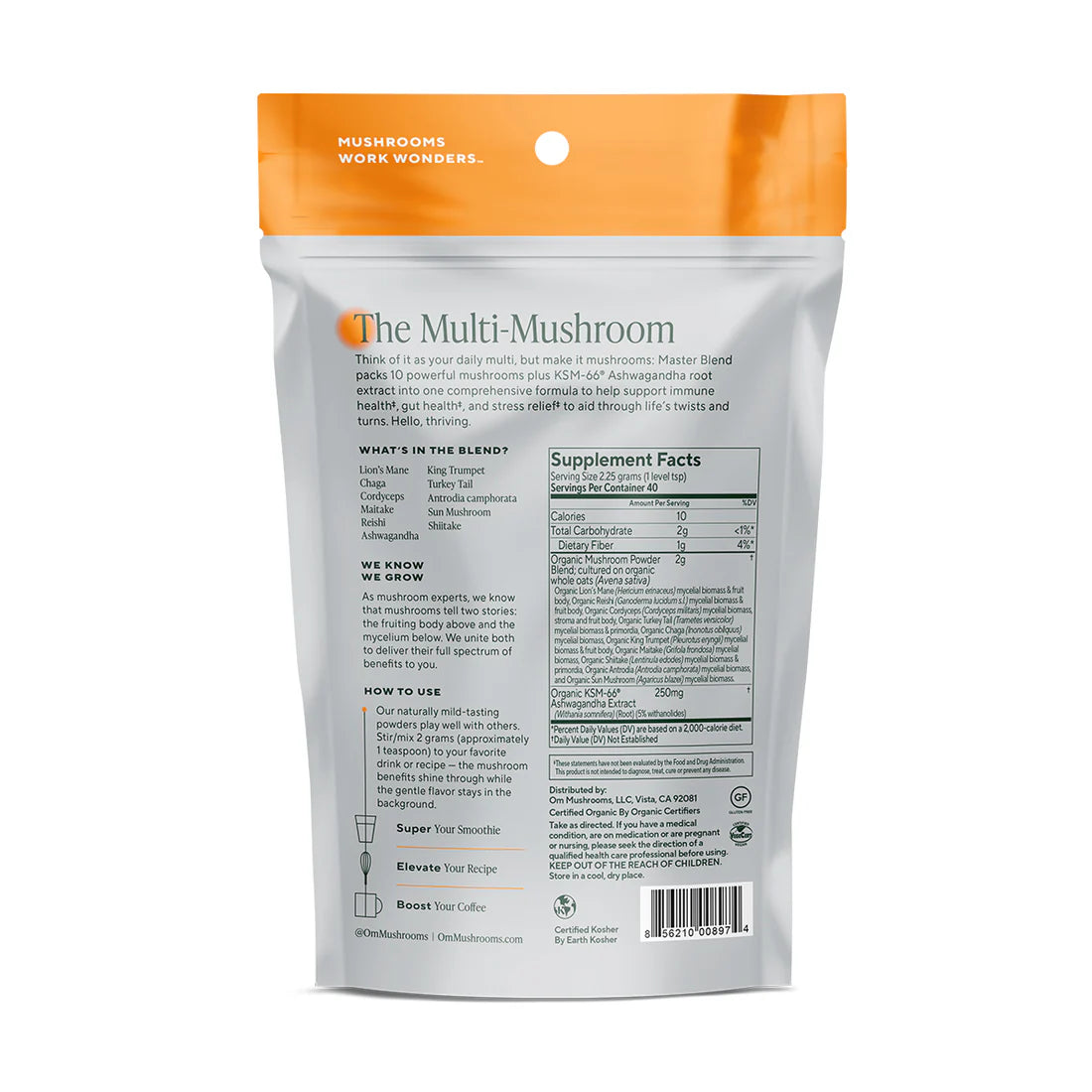 Om Mushroom Superfood - Master Blend Organic Mushroom Powder - 90g - 40 Servings image 2
