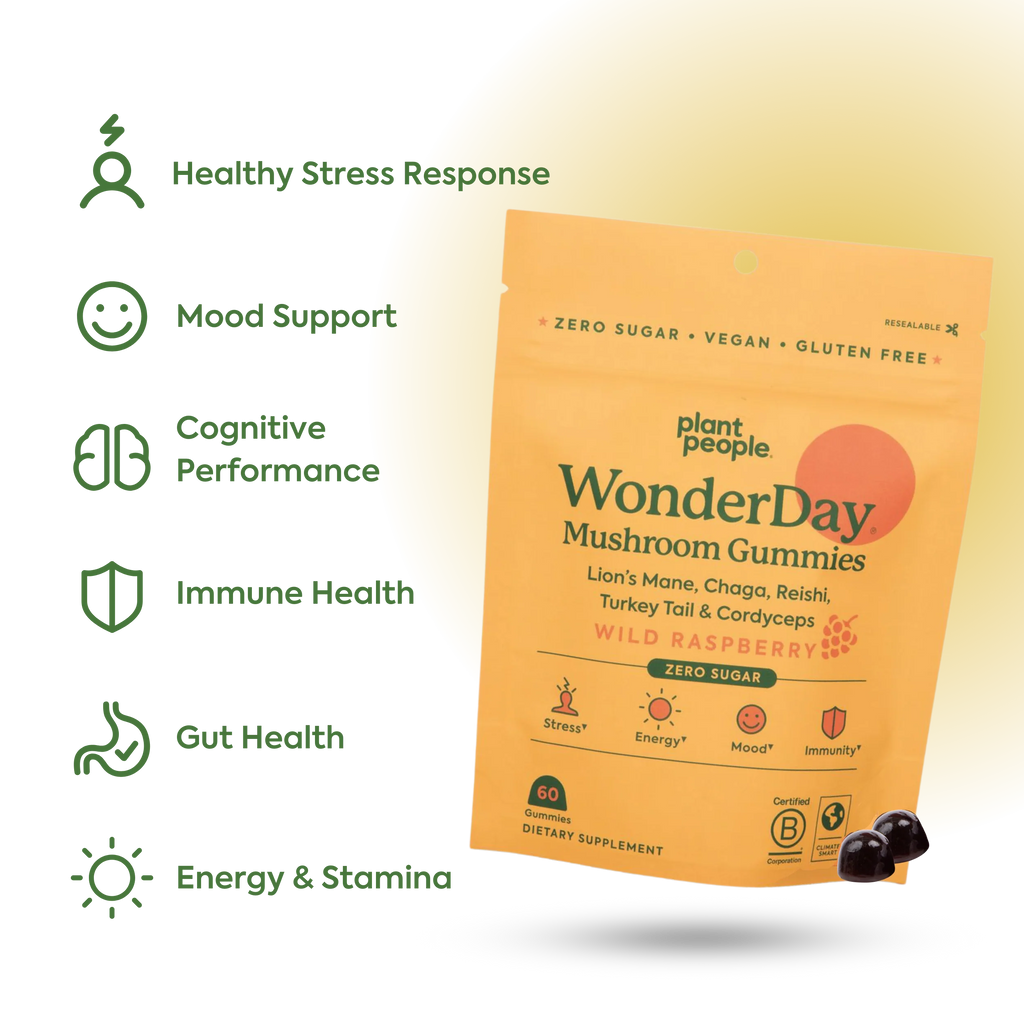 Plant People - WonderDay Mushroom Gummies - Wild Raspberry - 60ct - 2500mg per Serving - 30 Servings image 8