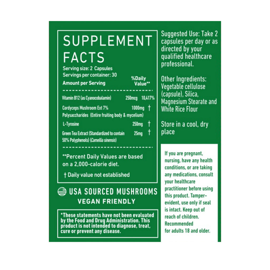 Green Roads - Cordyceps Energy + Endurance Mushroom Capsules - 60ct - 1000mg Cordyceps per Serving - 30 Servings image 5