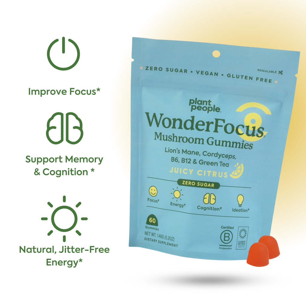 Plant People - WonderFocus Mushroom Gummies - Juicy Citrus - 60ct - 300mg per Serving - 30 Servings image 6