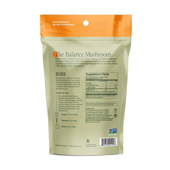 Om Mushroom Superfood - Reishi Organic Mushroom Powder - 60g - 30 Servings image 3
