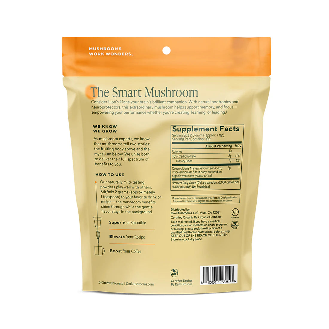 Om Mushroom Superfood - Lion’s Mane Organic Mushroom Powder - 100g - 50 Servings image 4