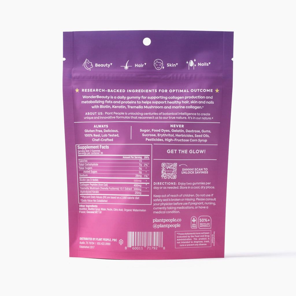 Plant People - WonderBeauty Mushroom Gummies - Watermelon - 60ct - 300mg per serving - 30 Servings image 4