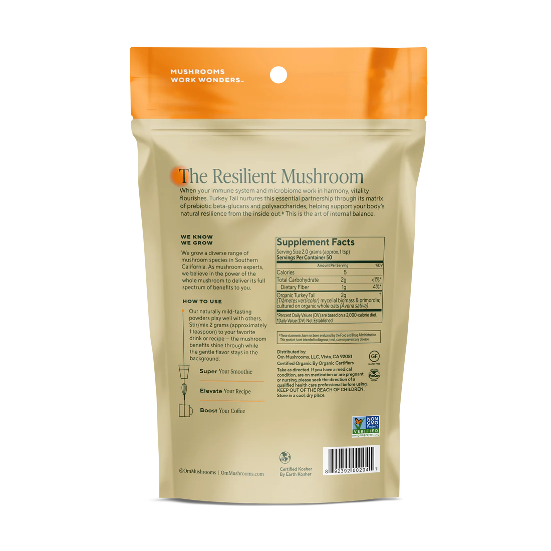 Om Mushroom Superfood - Turkey Tail Organic Mushroom Powder - 100g - 50 Servings image 3