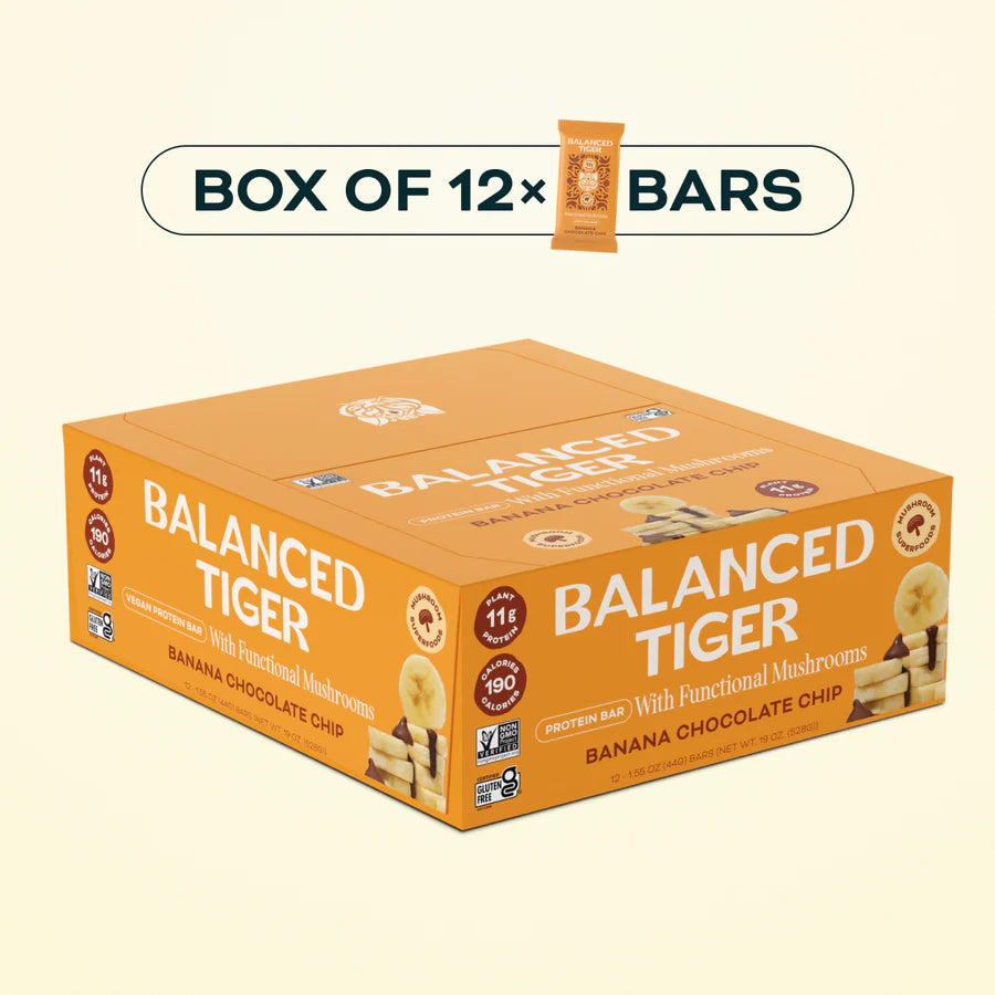 Balanced Tiger - Functional Mushroom Protein Bar - Banana Chocolate Chip - 12ct - 12 Servings