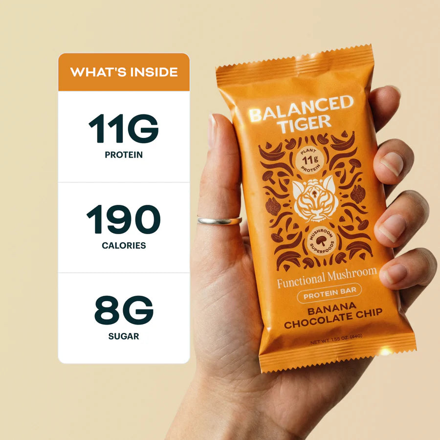 Balanced Tiger - Functional Mushroom Protein Bar - Banana Chocolate Chip - 12ct - 12 Servings