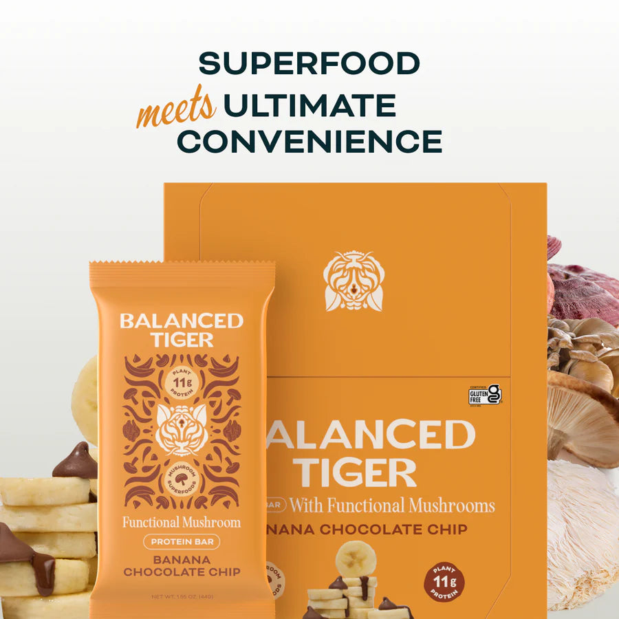 Balanced Tiger - Functional Mushroom Protein Bar - Banana Chocolate Chip - 12ct - 12 Servings
