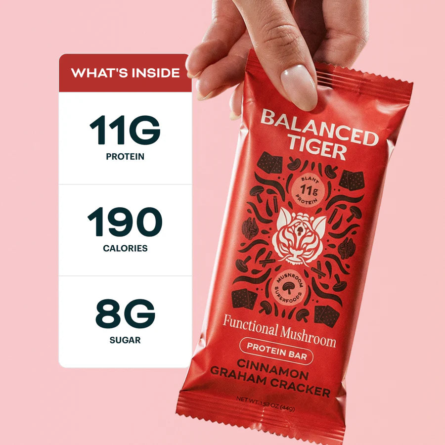 Balanced Tiger - Functional Mushroom Protein Bar - Cinnamon Graham Cracker - 12ct - 12 Servings