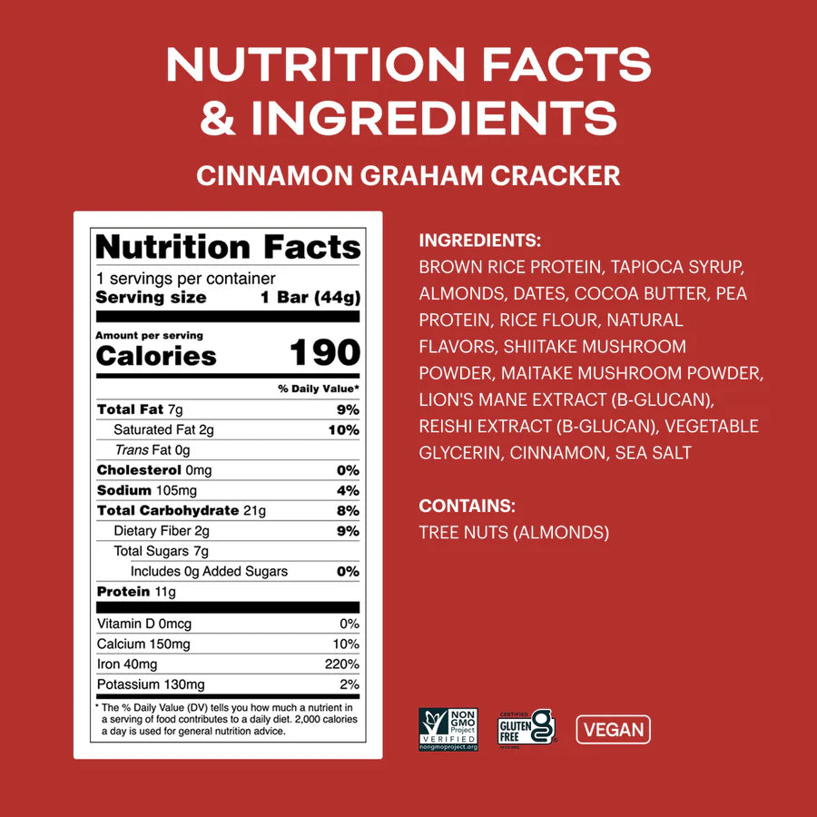 Balanced Tiger - Functional Mushroom Protein Bar - Cinnamon Graham Cracker - 12ct - 12 Servings