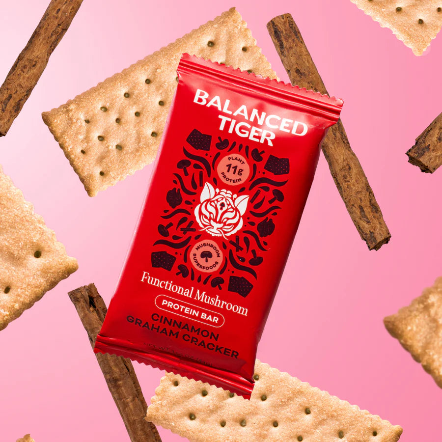Balanced Tiger - Functional Mushroom Protein Bar - Cinnamon Graham Cracker - 12ct - 12 Servings