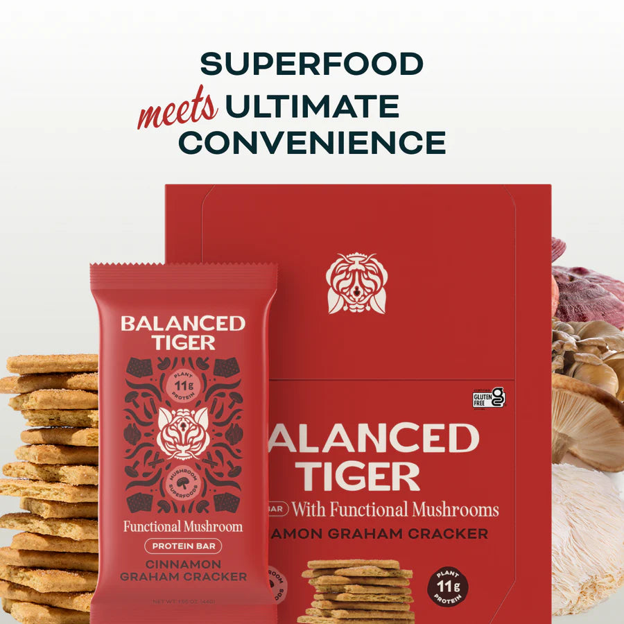 Balanced Tiger - Functional Mushroom Protein Bar - Cinnamon Graham Cracker - 12ct - 12 Servings