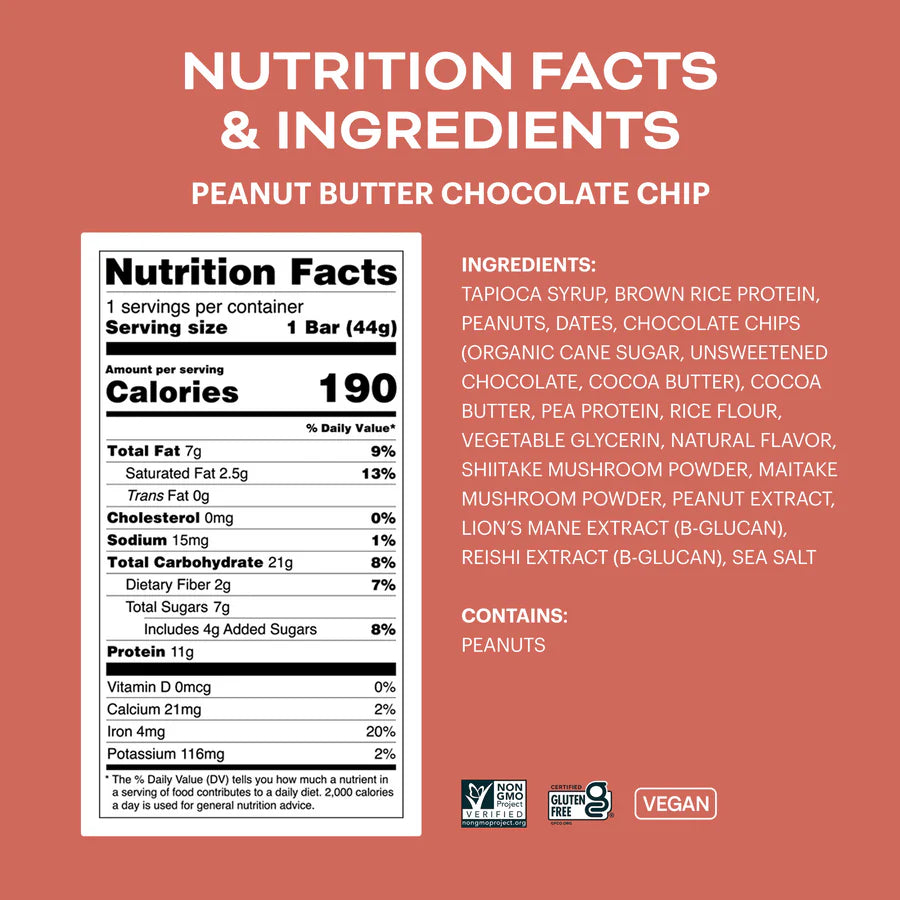 Balanced Tiger - Functional Mushroom Protein Bar - Peanut Butter Chocolate - 12ct - 12 Servings