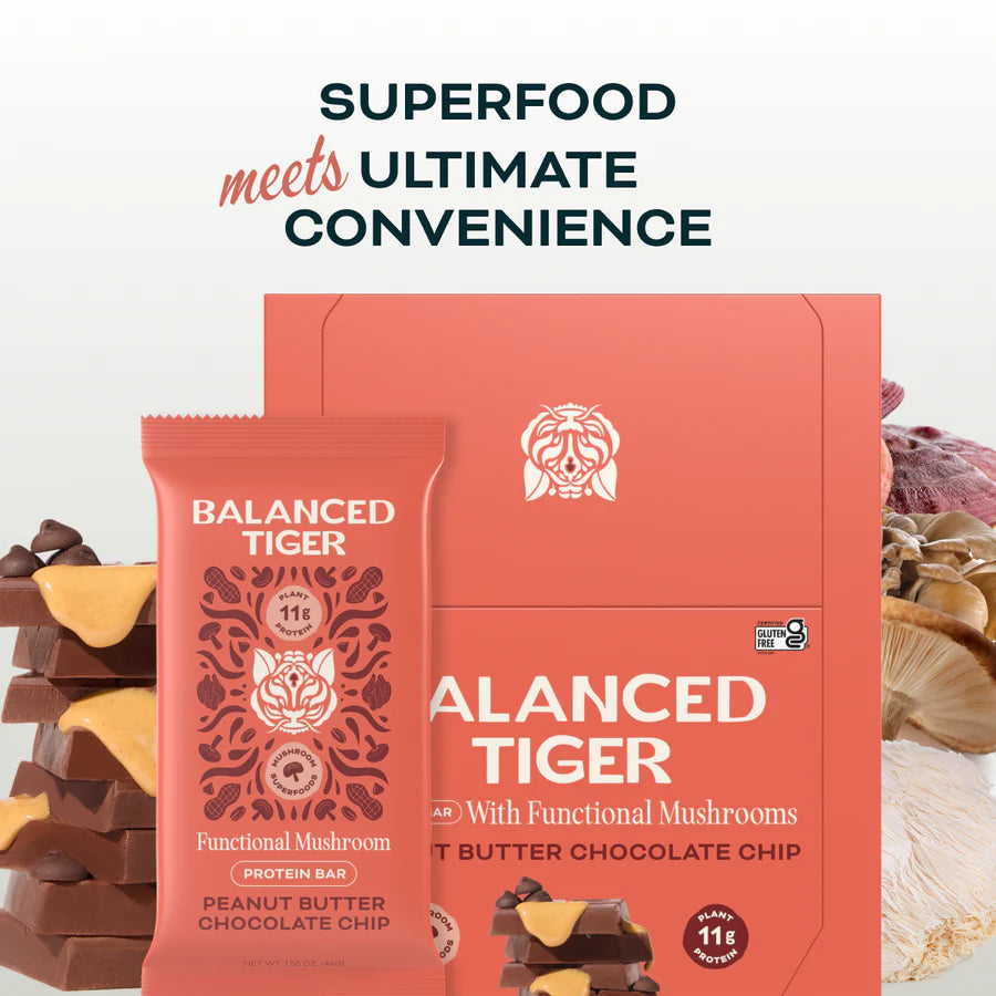 Balanced Tiger - Functional Mushroom Protein Bar - Peanut Butter Chocolate - 12ct - 12 Servings