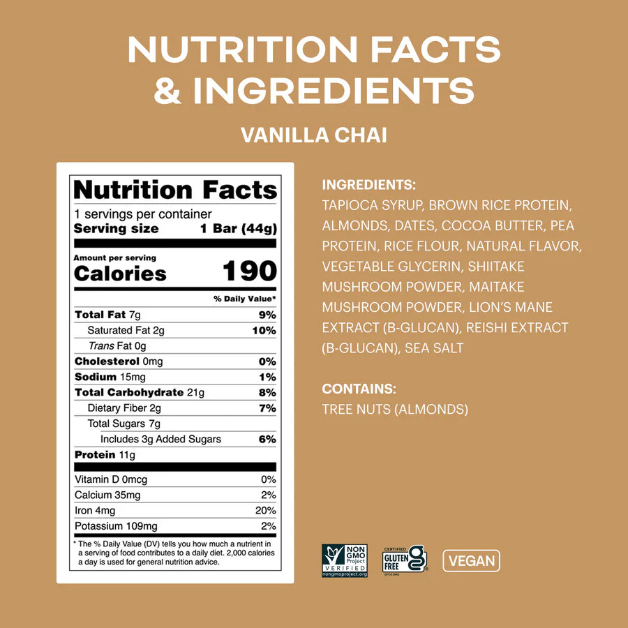 Balanced Tiger - Functional Mushroom Protein Bar - Vanilla Chai - 12ct - 12 Servings