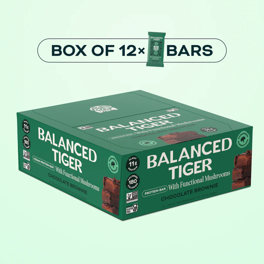 Balanced Tiger – Functional Mushroom Protein Bar – Chocolate Brownie – 12ct – 12 Servings
