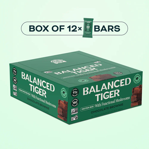 Balanced Tiger – Functional Mushroom Protein Bar – Chocolate Brownie – 12ct – 12 Servings
