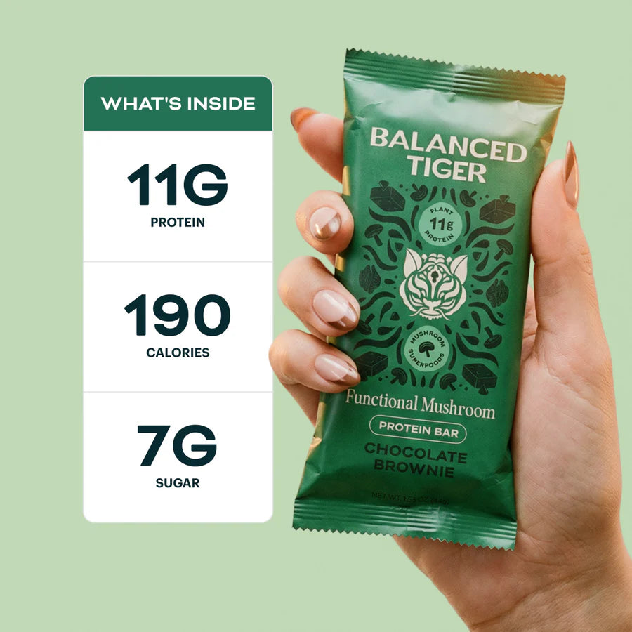 Balanced Tiger – Functional Mushroom Protein Bar – Chocolate Brownie – 12ct – 12 Servings