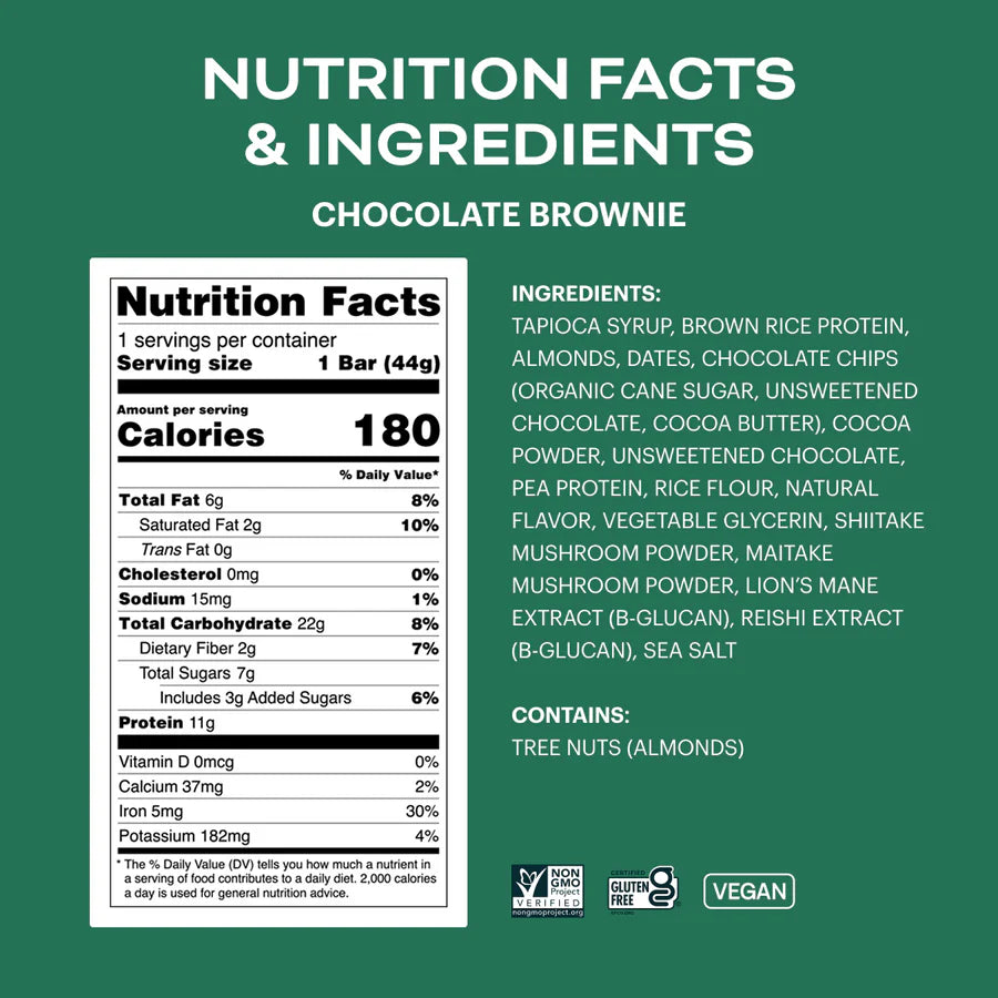 Balanced Tiger – Functional Mushroom Protein Bar – Chocolate Brownie – 12ct – 12 Servings