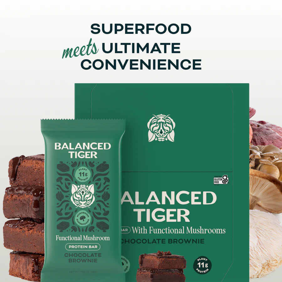 Balanced Tiger – Functional Mushroom Protein Bar – Chocolate Brownie – 12ct – 12 Servings