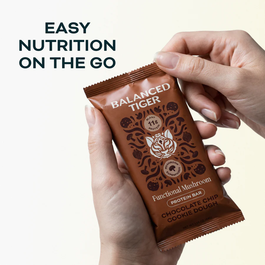 Balanced Tiger – Functional Mushroom Protein Bar – Chocolate Chip Cookie Dough – 12ct – 12 Servings
