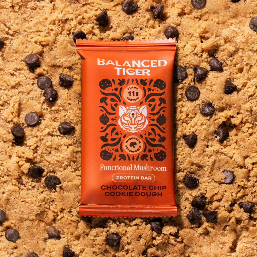 Balanced Tiger – Functional Mushroom Protein Bar – Chocolate Chip Cookie Dough – 12ct – 12 Servings