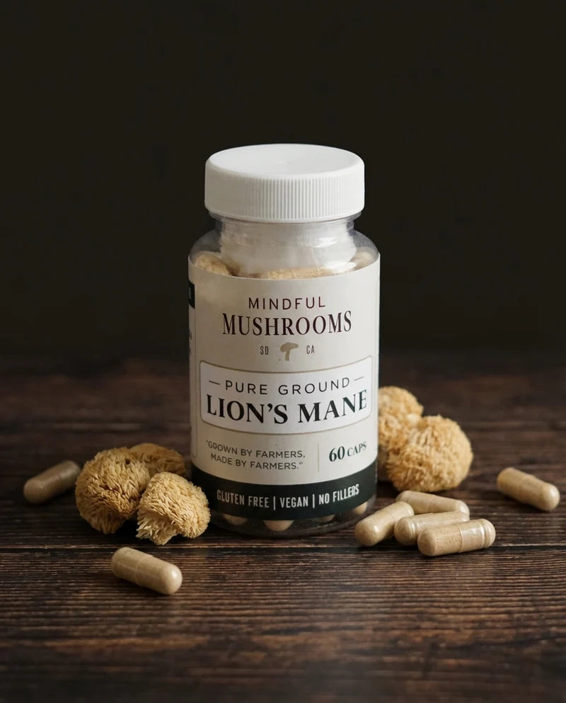 Mindful Mushrooms - Pure Ground Lion's Mane Capsules - 500mg - 60ct - 30 Servings