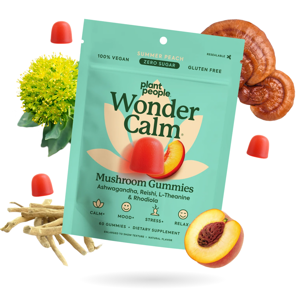 Plant People - WonderCalm Mushroom Gummies - Summer Peach - 60ct - 200mg per Serving - 30 Servings
