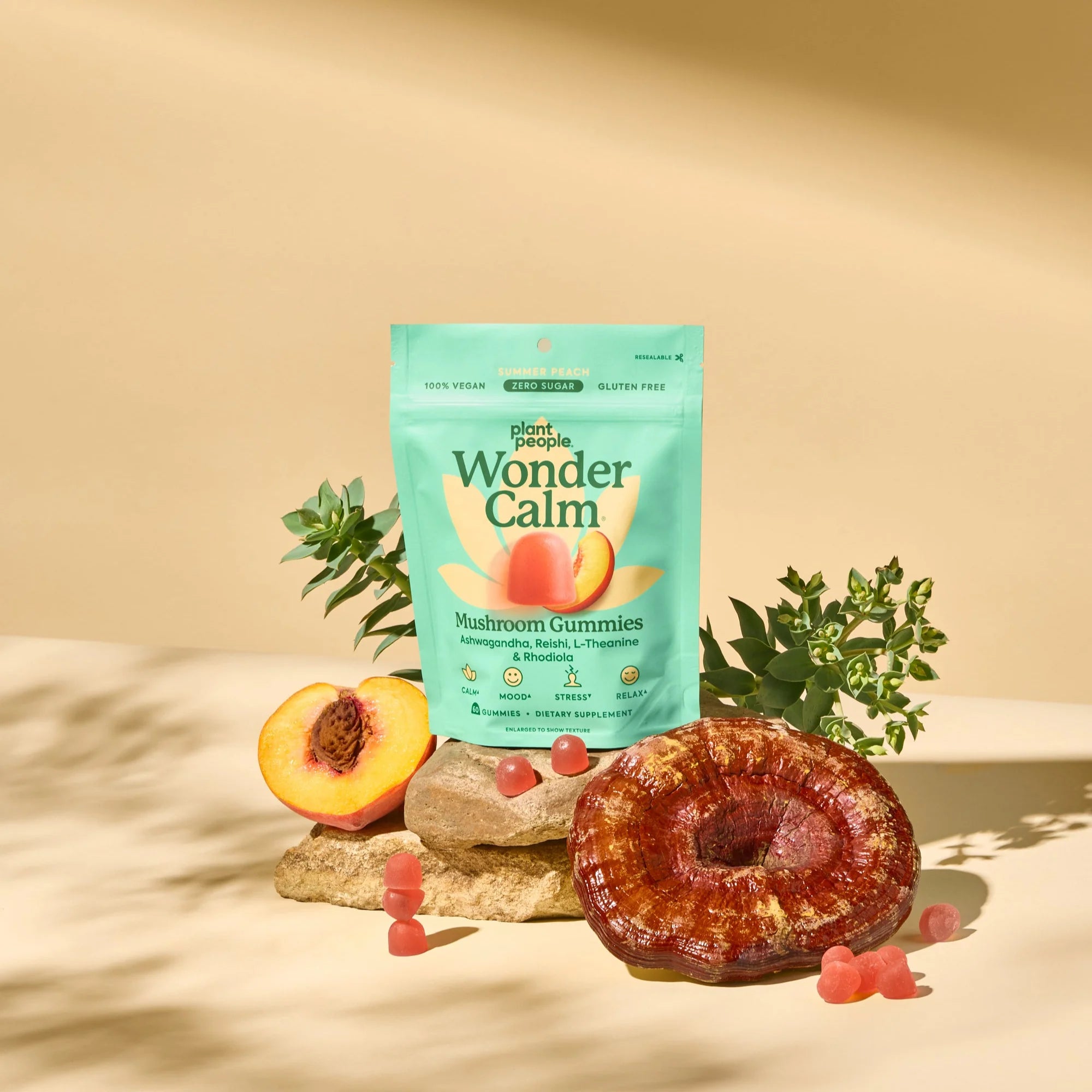 Plant People - WonderCalm Mushroom Gummies - Summer Peach - 60ct - 200mg per Serving - 30 Servings