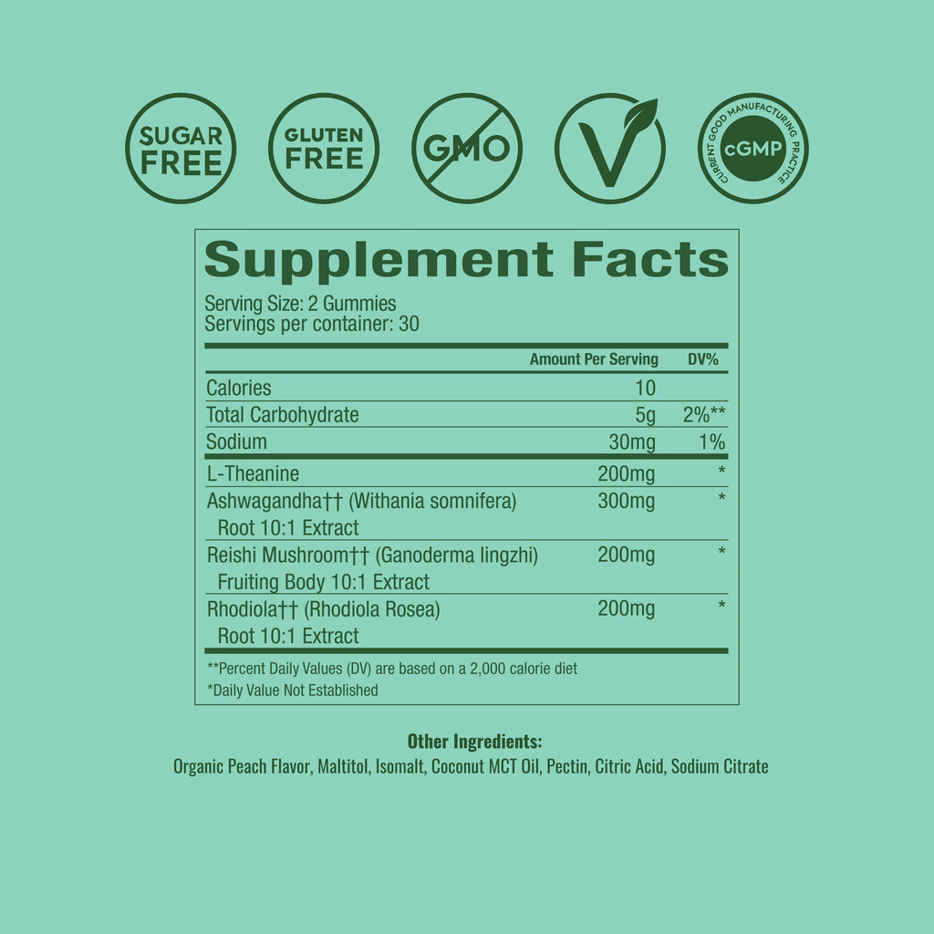 Plant People - WonderCalm Mushroom Gummies - Summer Peach - 60ct - 200mg per Serving - 30 Servings