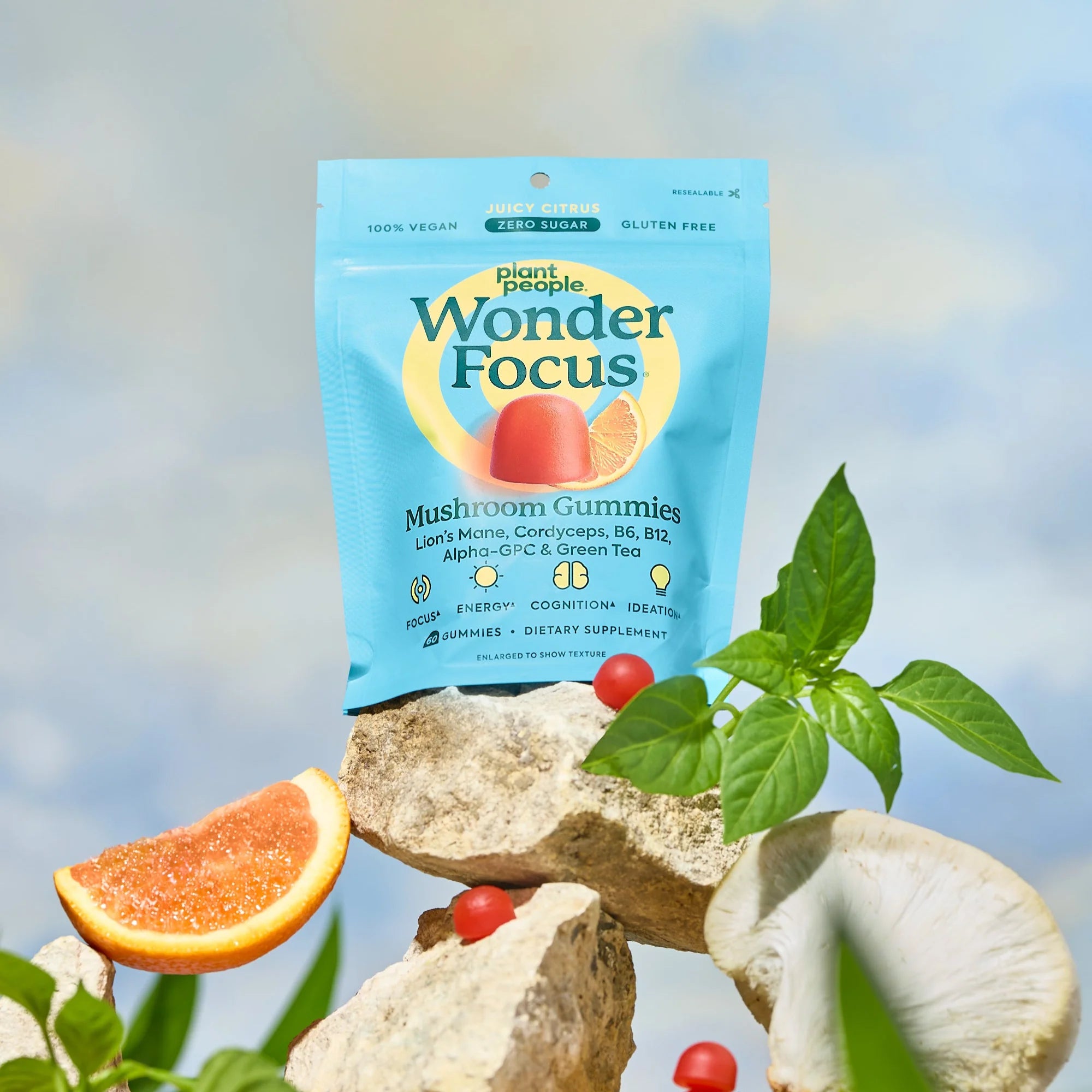Plant People - WonderFocus Mushroom Gummies - Juicy Citrus - 60ct - 300mg per Serving - 30 Servings
