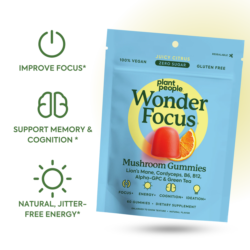 Plant People - WonderFocus Mushroom Gummies - Juicy Citrus - 60ct - 300mg per Serving - 30 Servings