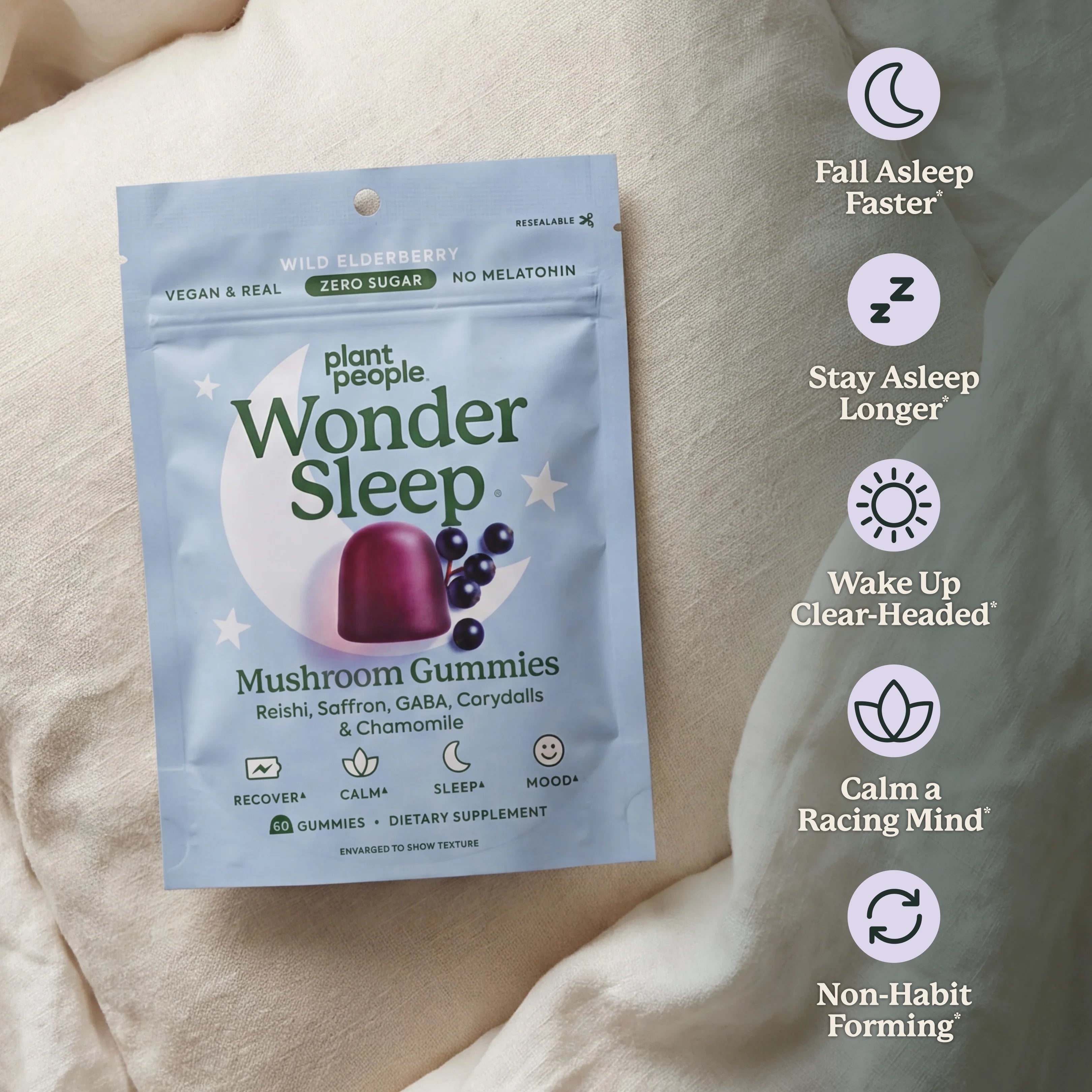 Plant People - WonderSleep Mushroom Gummies - Wild Elderberry - 60ct - 510mg per Serving - 30 Servings