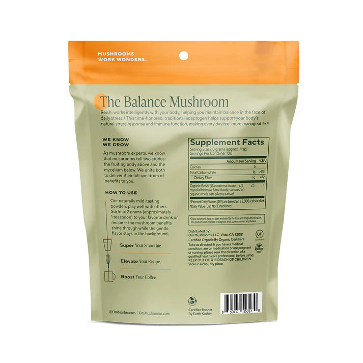 Om Mushroom Superfood - Reishi Organic Mushroom Powder - 100g - 50 Servings image 1