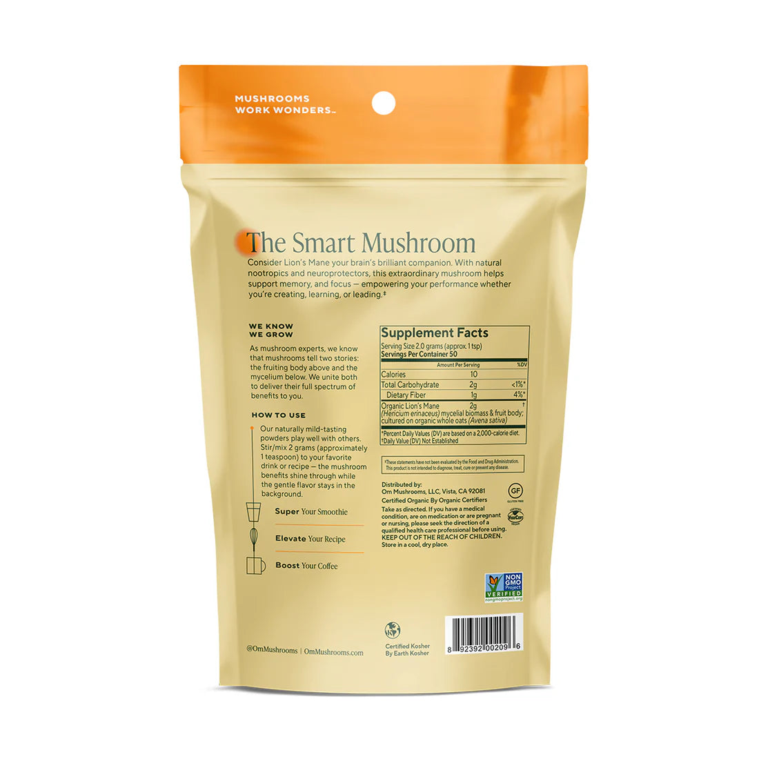 Om Mushroom Superfood - Lion’s Mane Organic Mushroom Powder - 60g - 30 Servings image 3