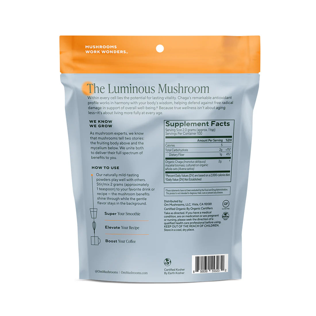 Om Mushroom Superfood - Chaga Organic Mushroom Powder - 100g - 50 Servings image 4