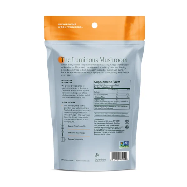 Om Mushroom Superfood - Chaga Organic Mushroom Powder - 100g - 50 Servings - Image 3