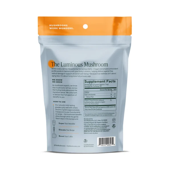 Om Mushroom Superfood - Chaga Organic Mushroom Powder - 100g - 50 Servings - Image 2