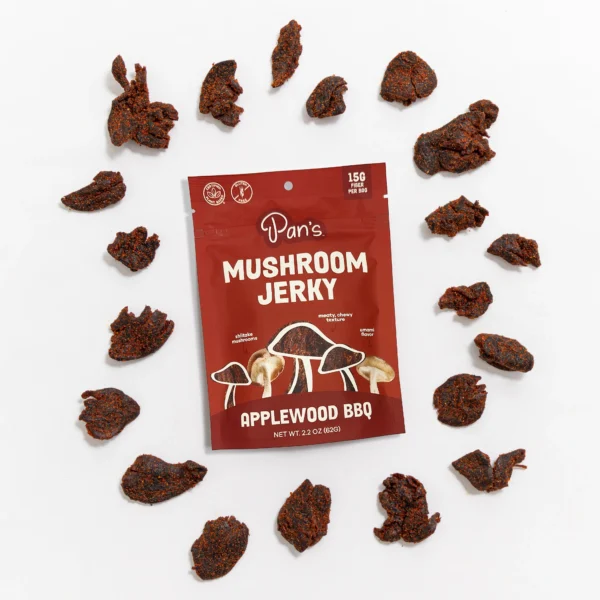 Pan's Mushroom Jerky - Applewood BBQ Mushroom Jerky - Shiitake - 62g - 2 Servings - Image 3