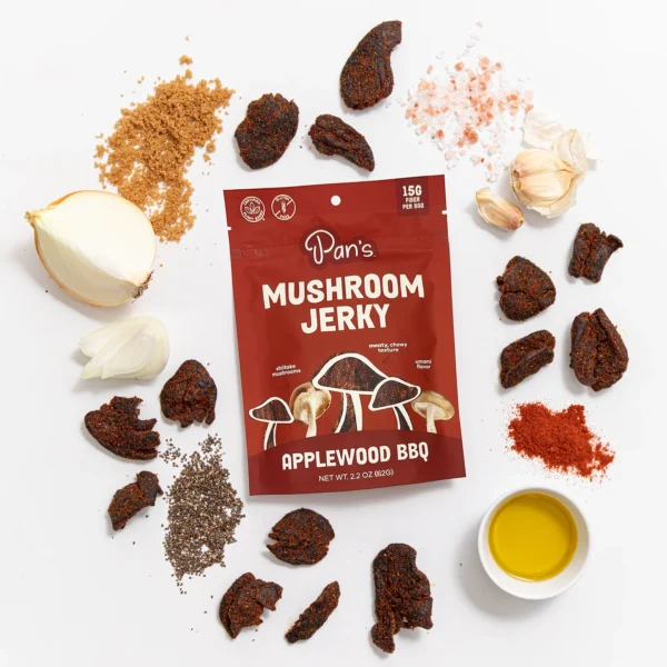 Pan's Mushroom Jerky - Applewood BBQ Mushroom Jerky - Shiitake - 62g - 2 Servings - Image 6