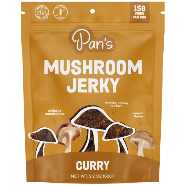 Pan's Mushroom Jerky - Curry Mushroom Jerky - Shiitake - 62g - 2 Servings
