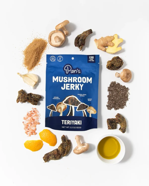 Pan's Mushroom Jerky - Teriyaki Mushroom Jerky - Shiitake - 62g - 2 Servings - Image 3